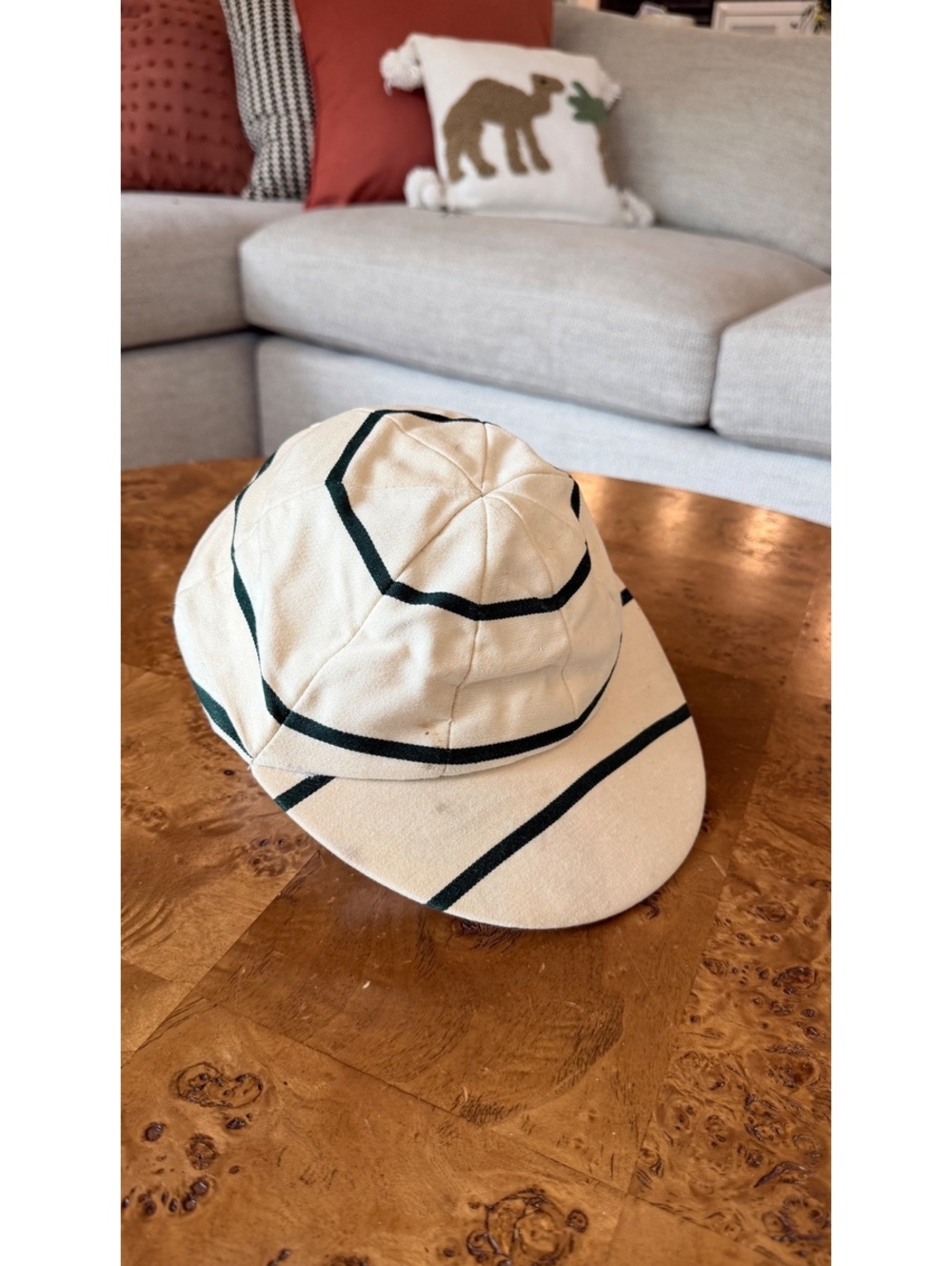 New & Lingwood Cream and Green Striped Cap